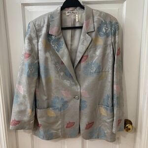 VTG Salvatore Ferragamo Brocade Jacquard Blazer Floral‎ Sz 12 Old Money Elegant